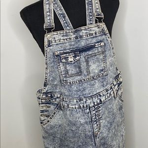 Acid wash denim overalls